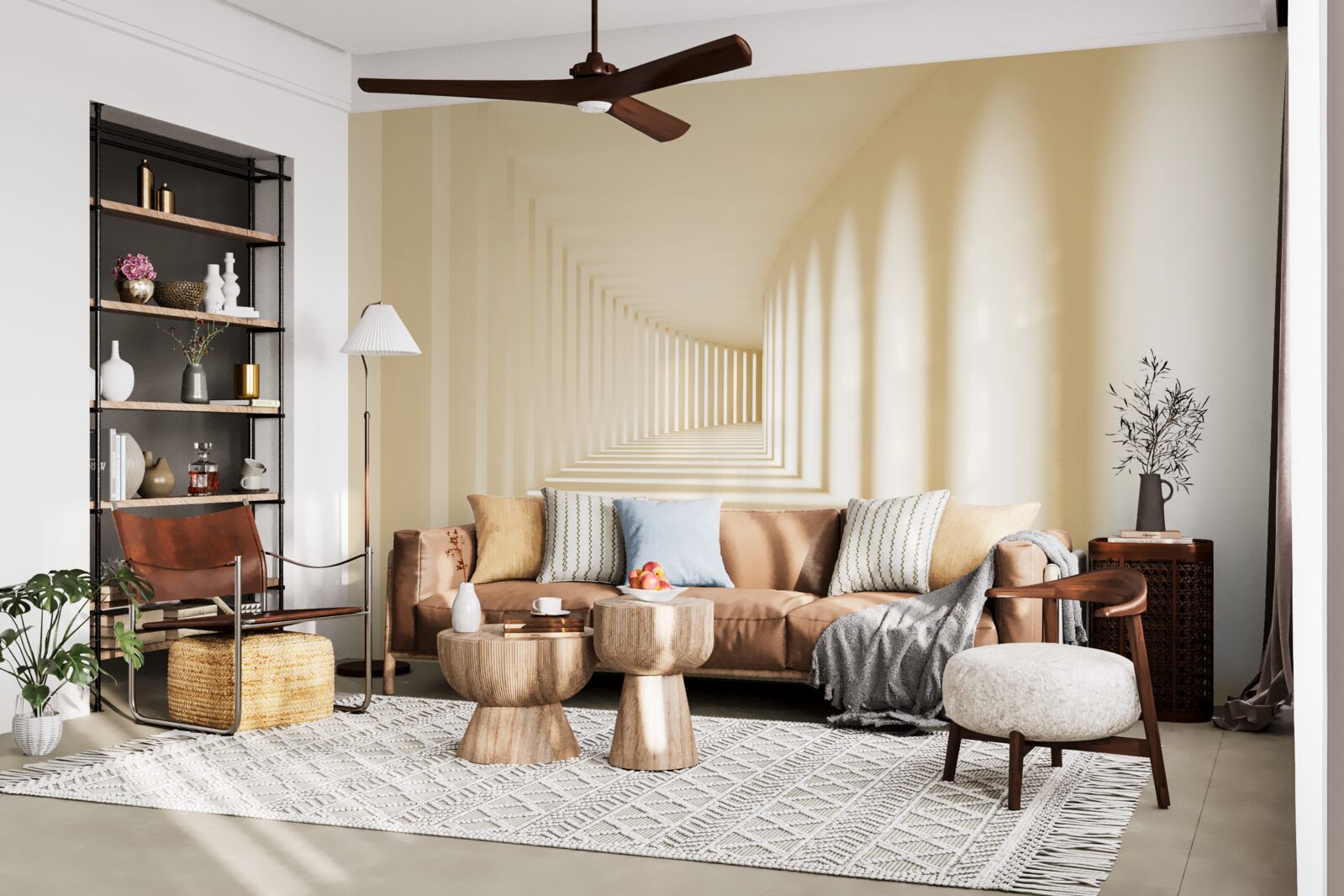 Fotobehang gang die verdwijnt in de zonnige schaduw