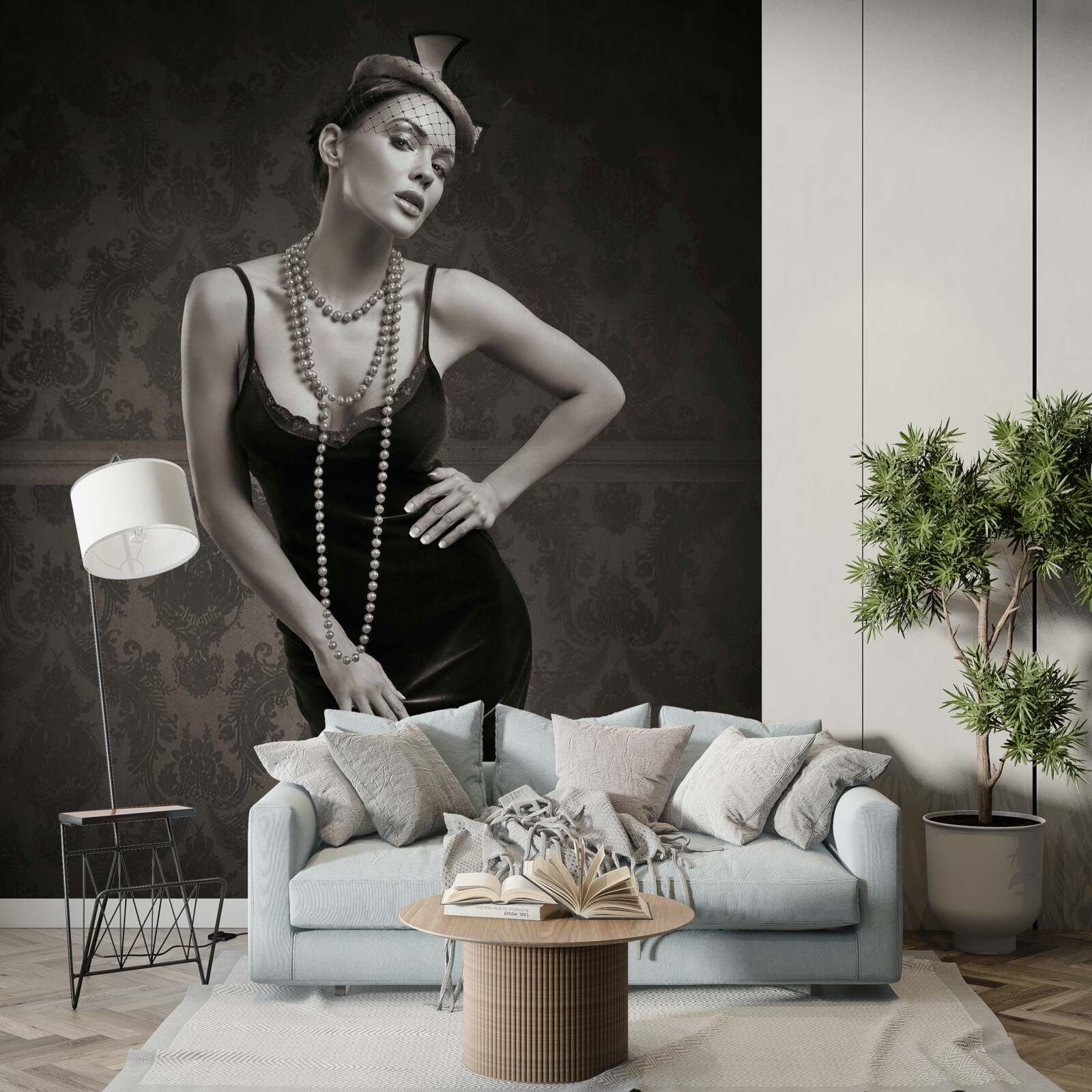 Fotobehang het meisje is afgebeeld in de stijl van de jaren 1960