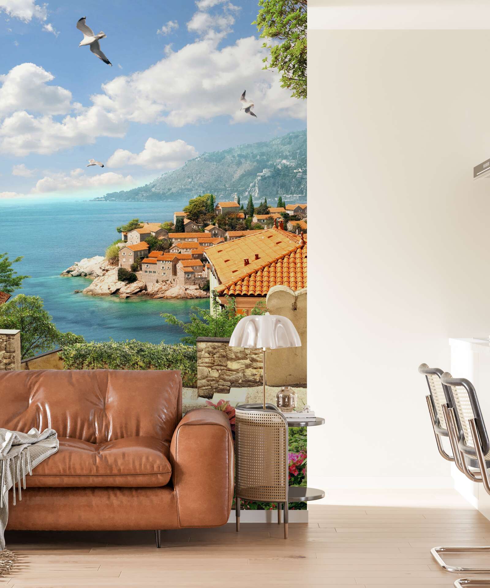 Fotobehang prachtig uitzicht op de oude stad aan de kust