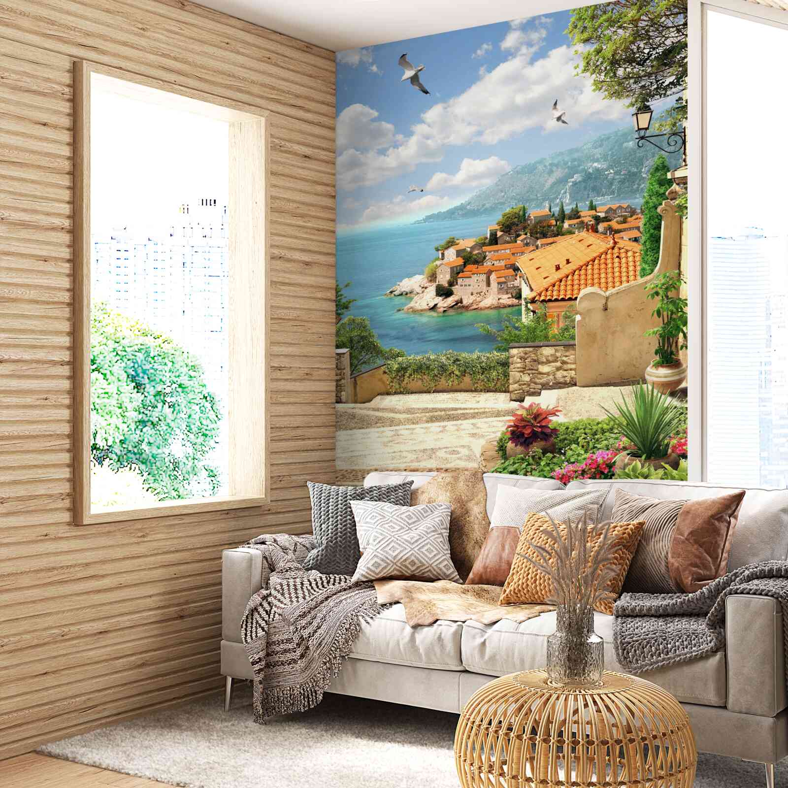 Fotobehang prachtig uitzicht op de oude stad aan de kust