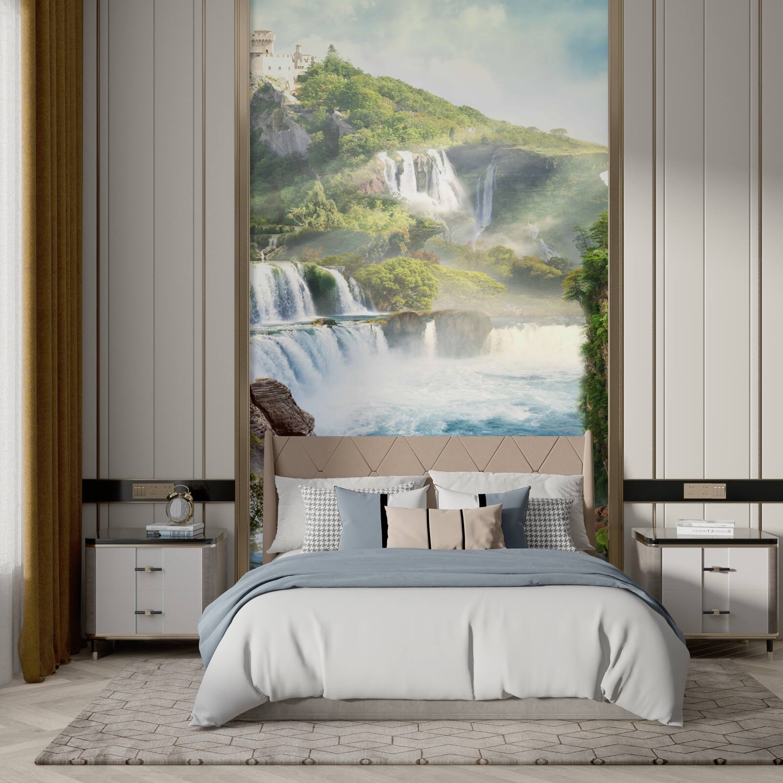 Fotobehang vele hoge watervallen