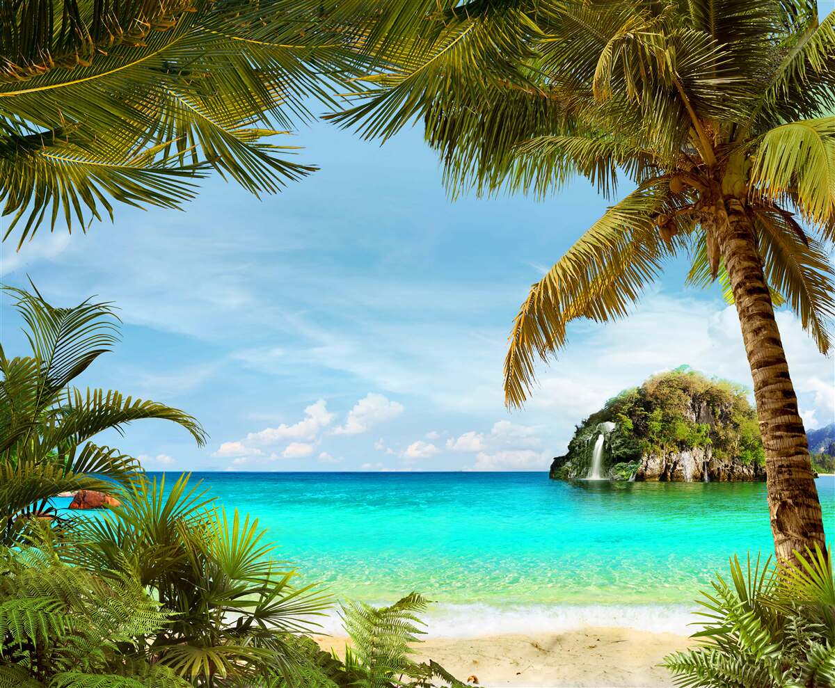 Fotobehang turquoise zeewater en strand in de tropen