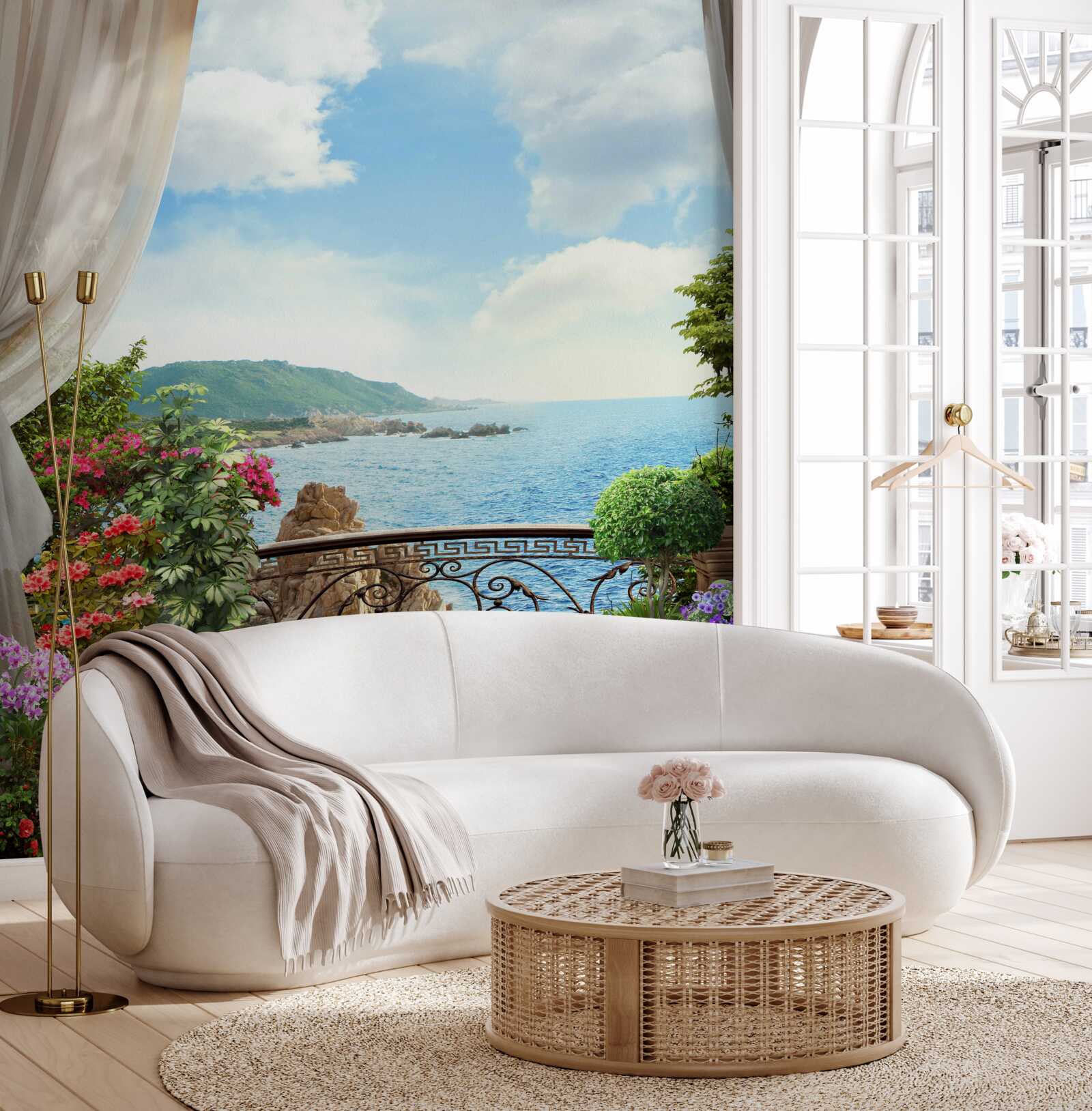 Fotobehang loggia met een schilderachtig uitzicht op de oceaan