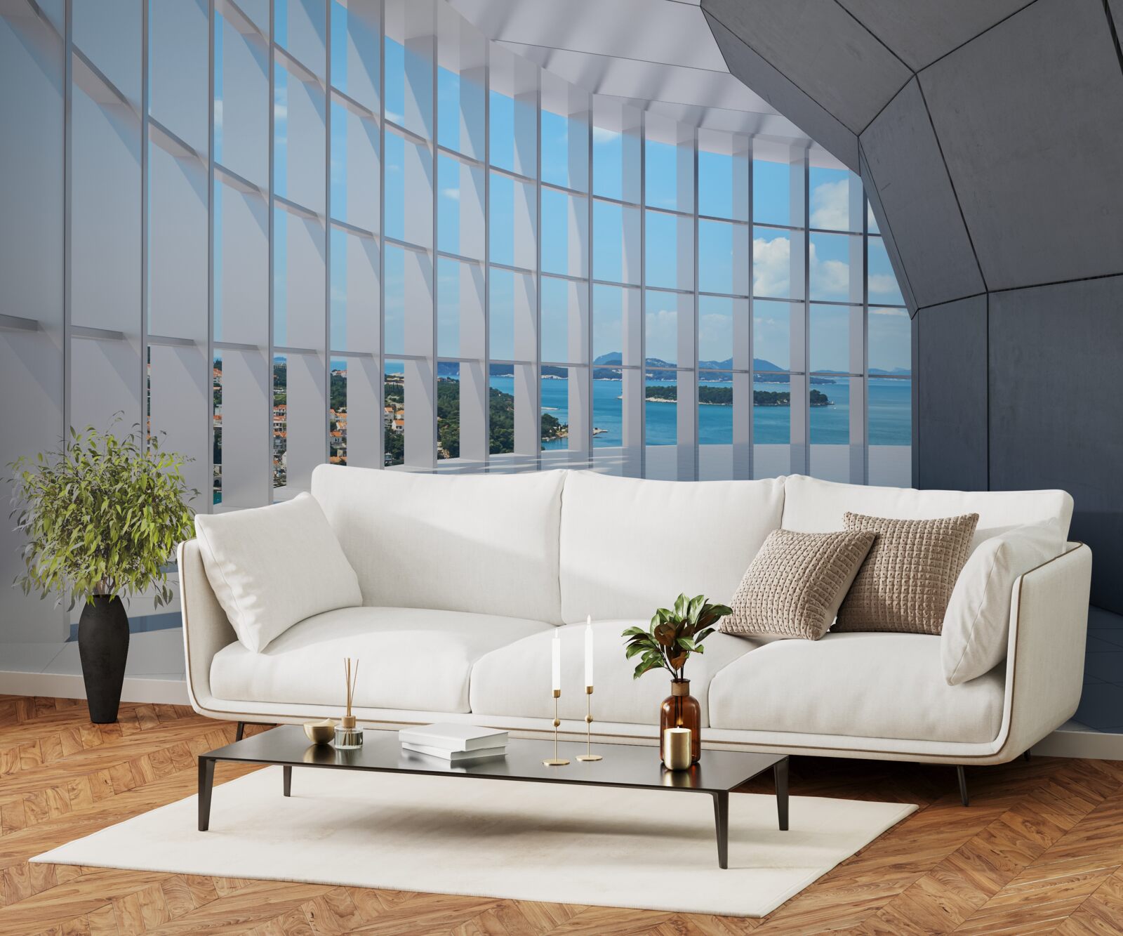 Fotobehang gang die wegloopt met een aantrekkelijk uitzicht