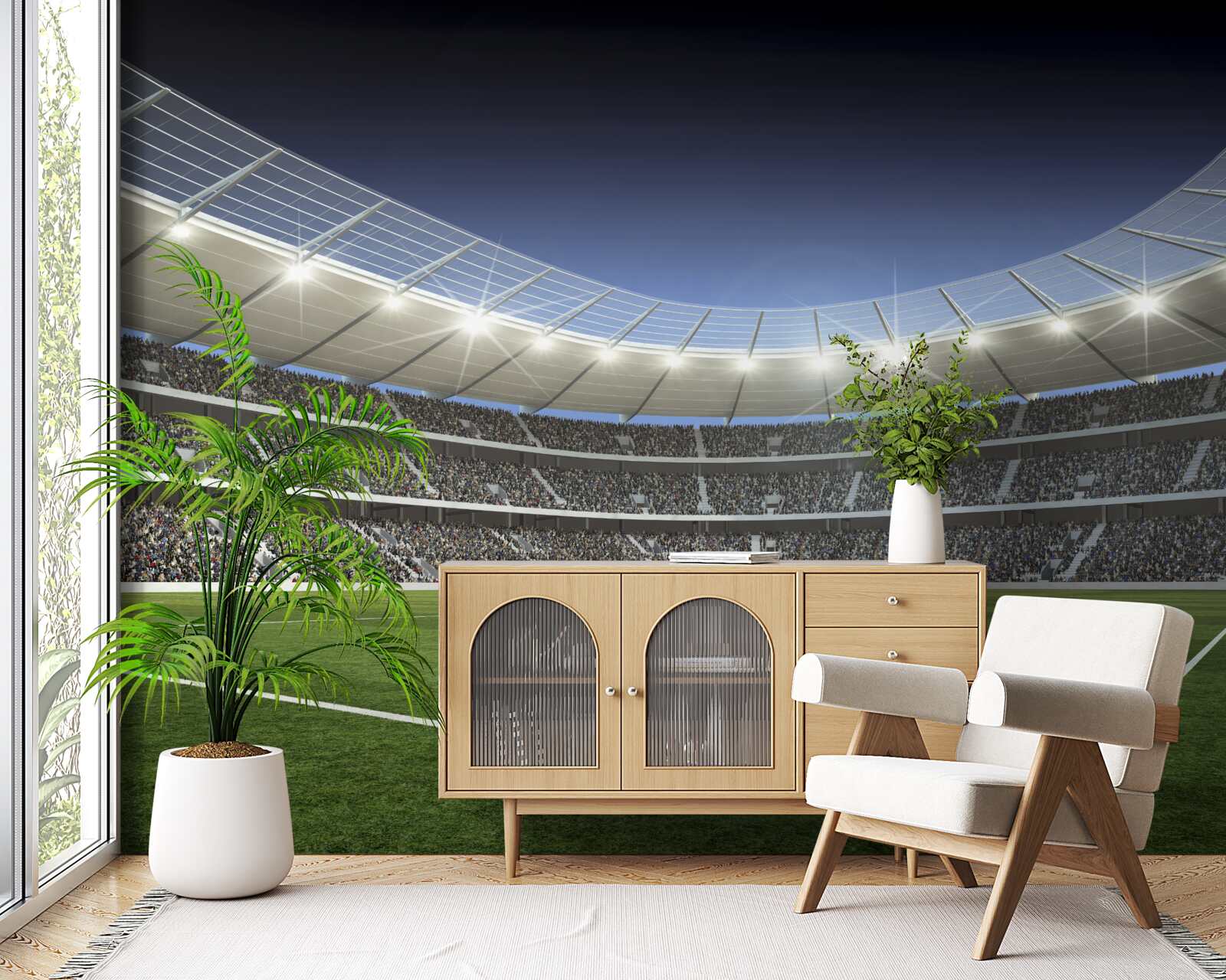 Fotobehang stadion maakt zich op voor komst voetballers