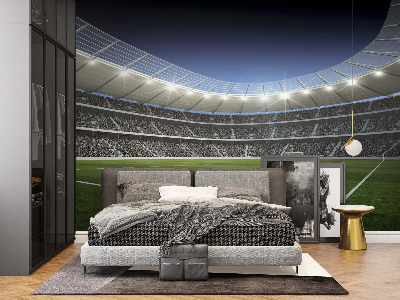 Fotobehang stadion maakt zich op voor komst voetballers