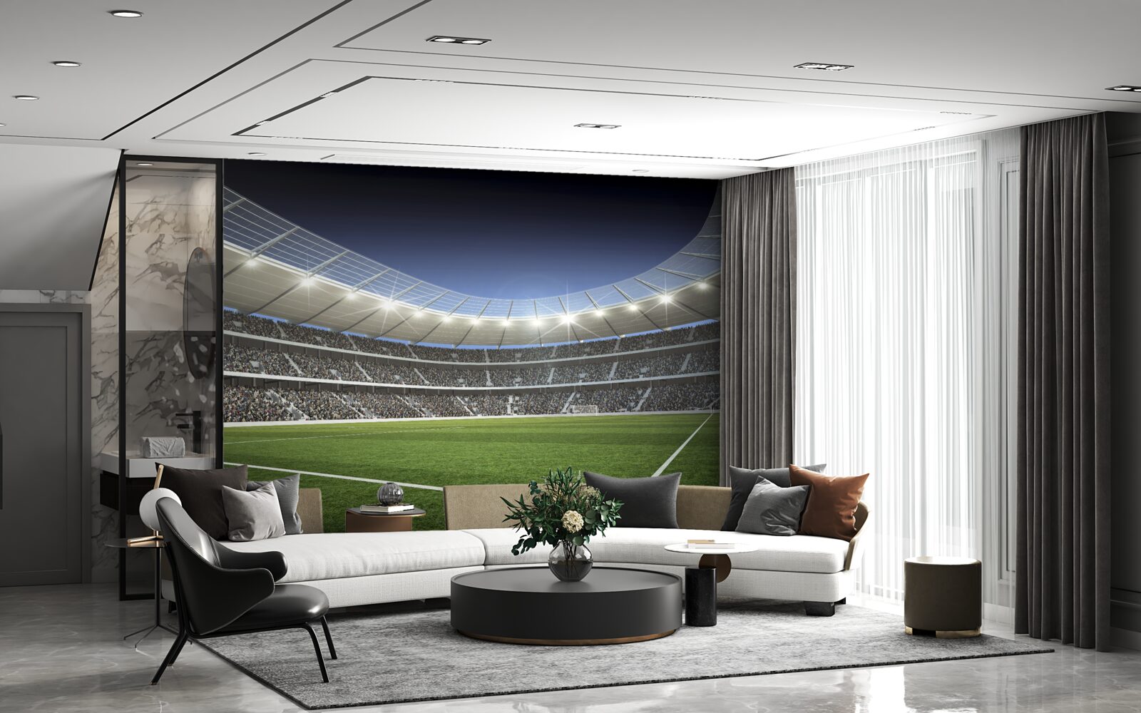 Fotobehang stadion maakt zich op voor komst voetballers