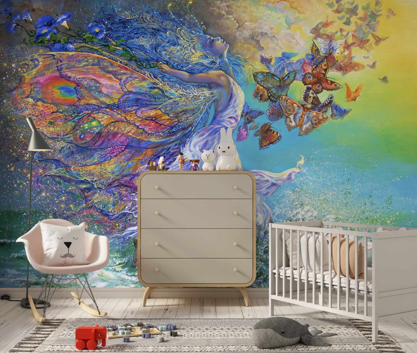 Fotobehang abstracte vlinders bij de kust