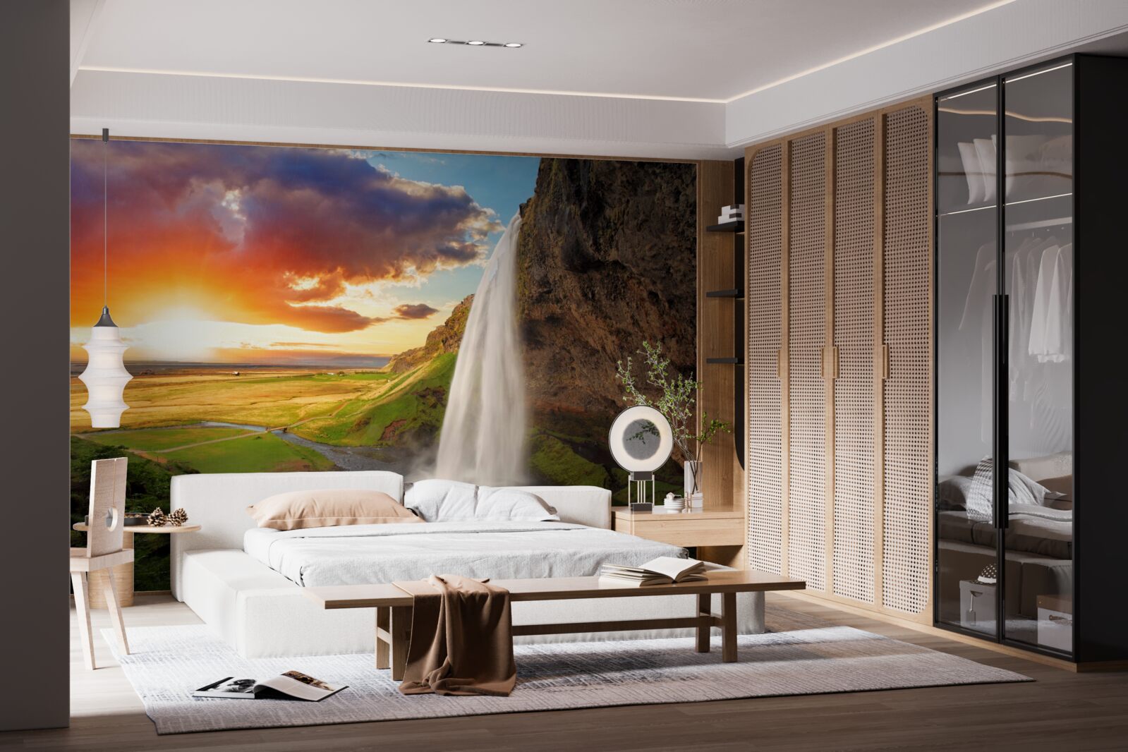 Fotobehang regenwoud ontvangt waterstromen van een hoge waterval