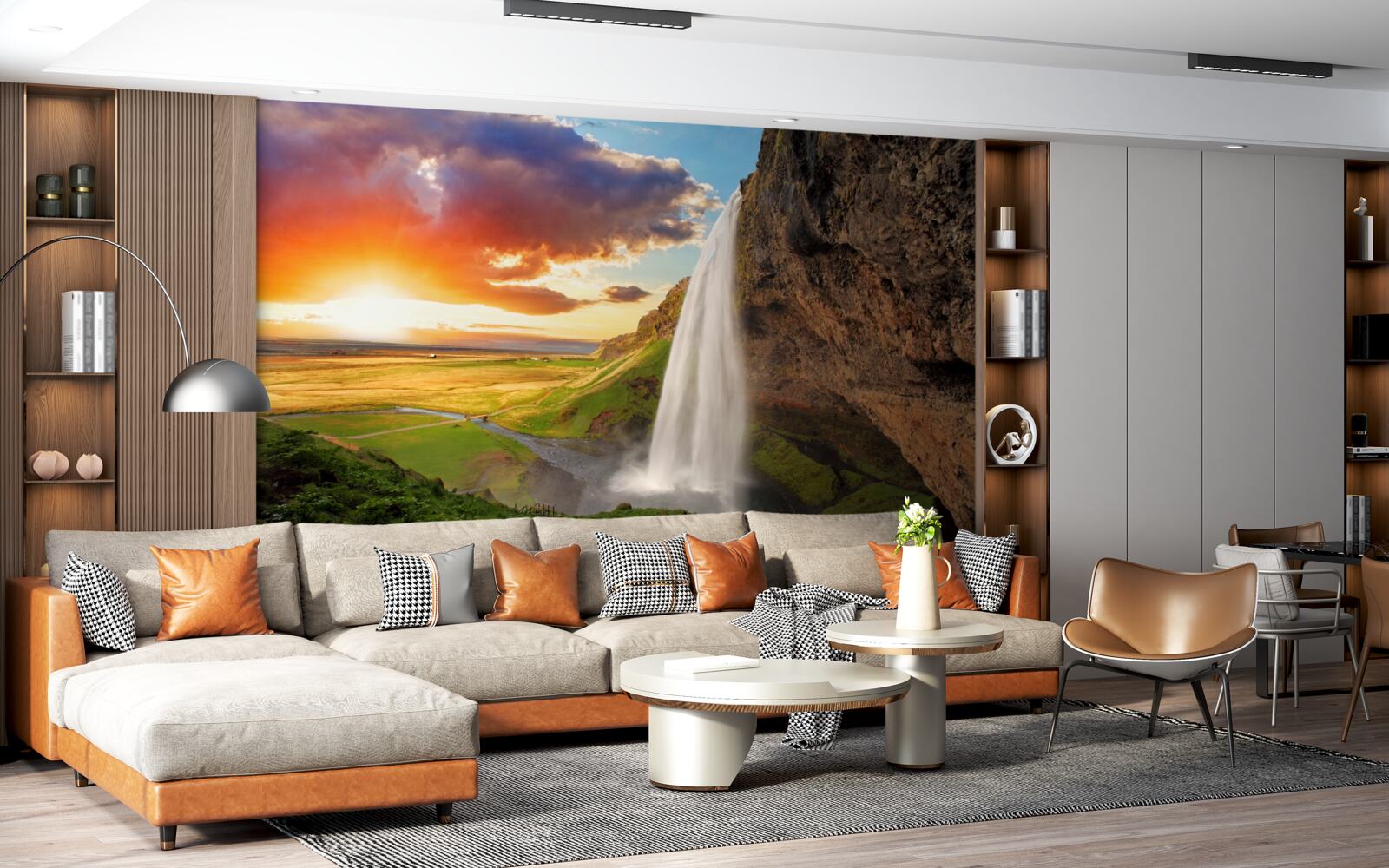 Fotobehang regenwoud ontvangt waterstromen van een hoge waterval