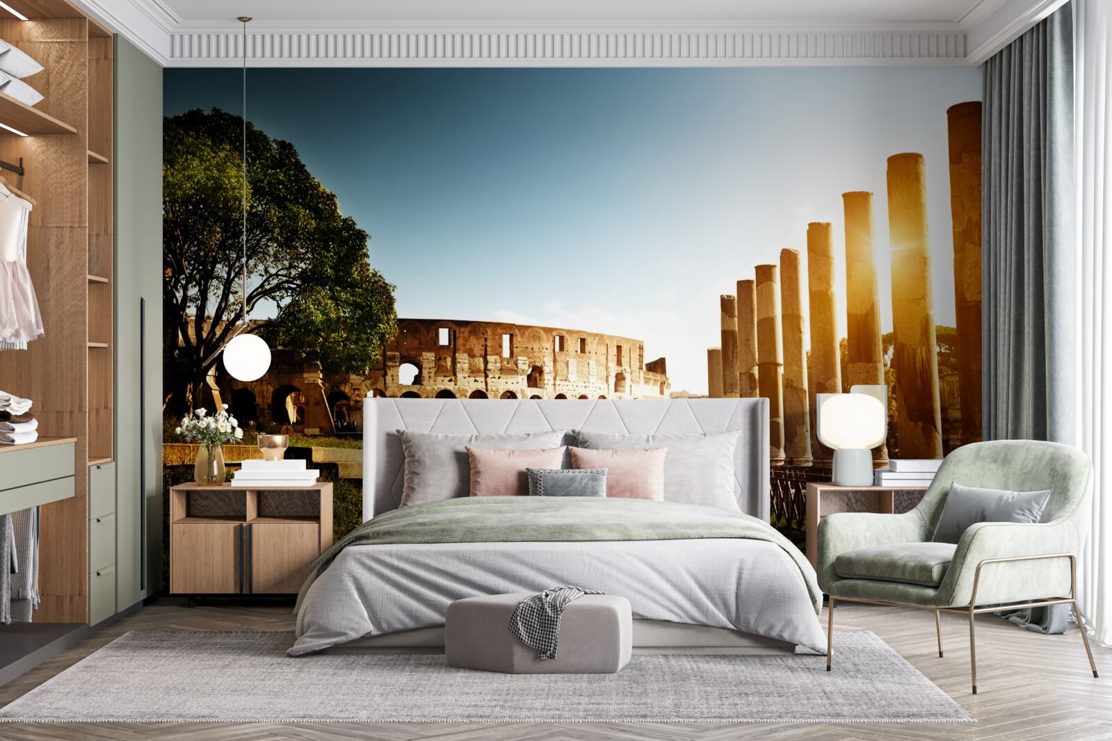 Fotobehang de hallen van het oude rome in de stralen van de ondergaande zon