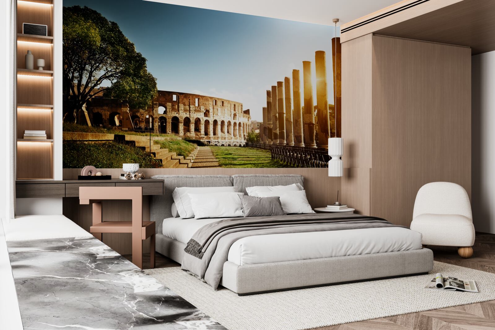 Fotobehang de hallen van het oude rome in de stralen van de ondergaande zon