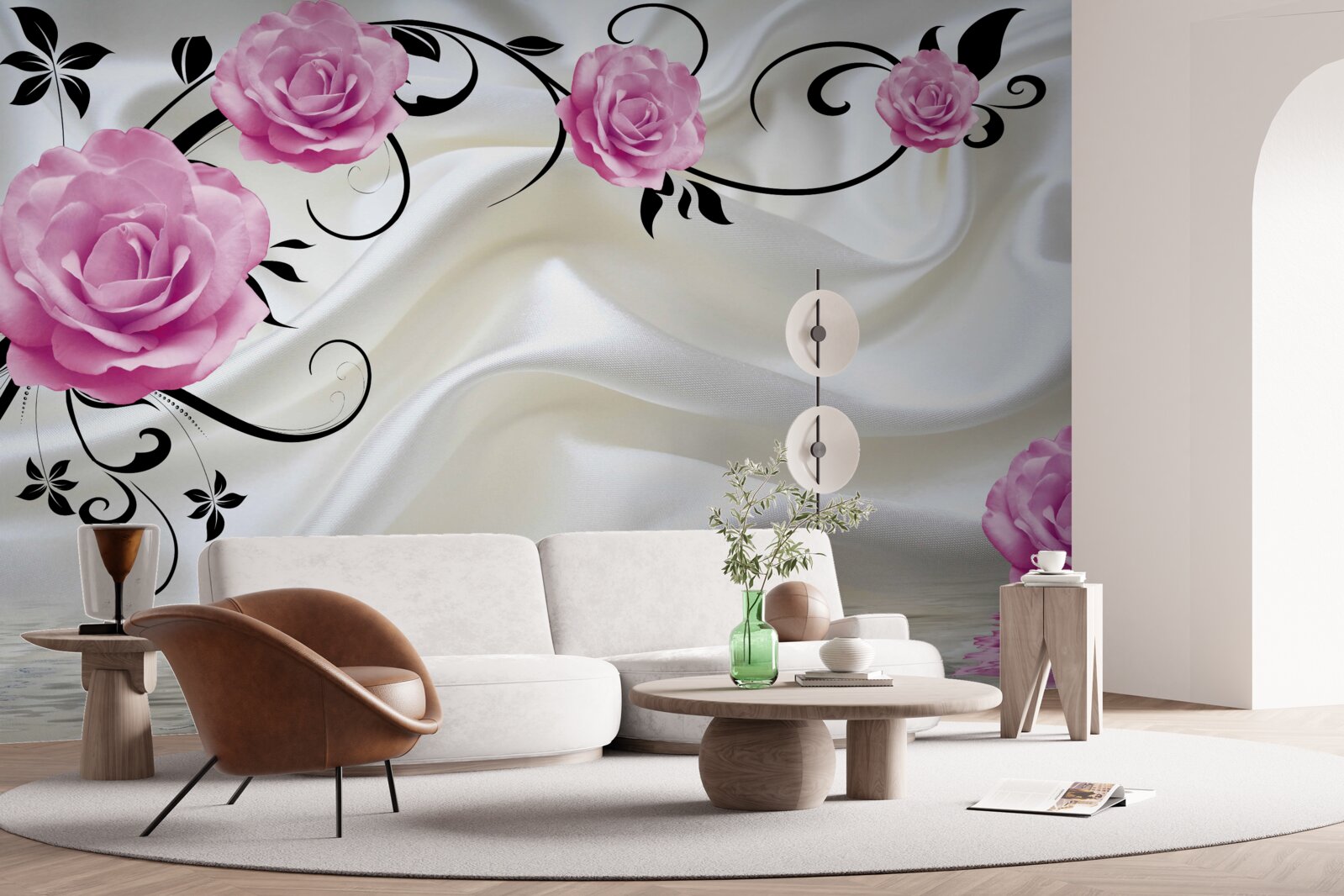 Fotobehang paarse knoppen aan donkere zijden takken