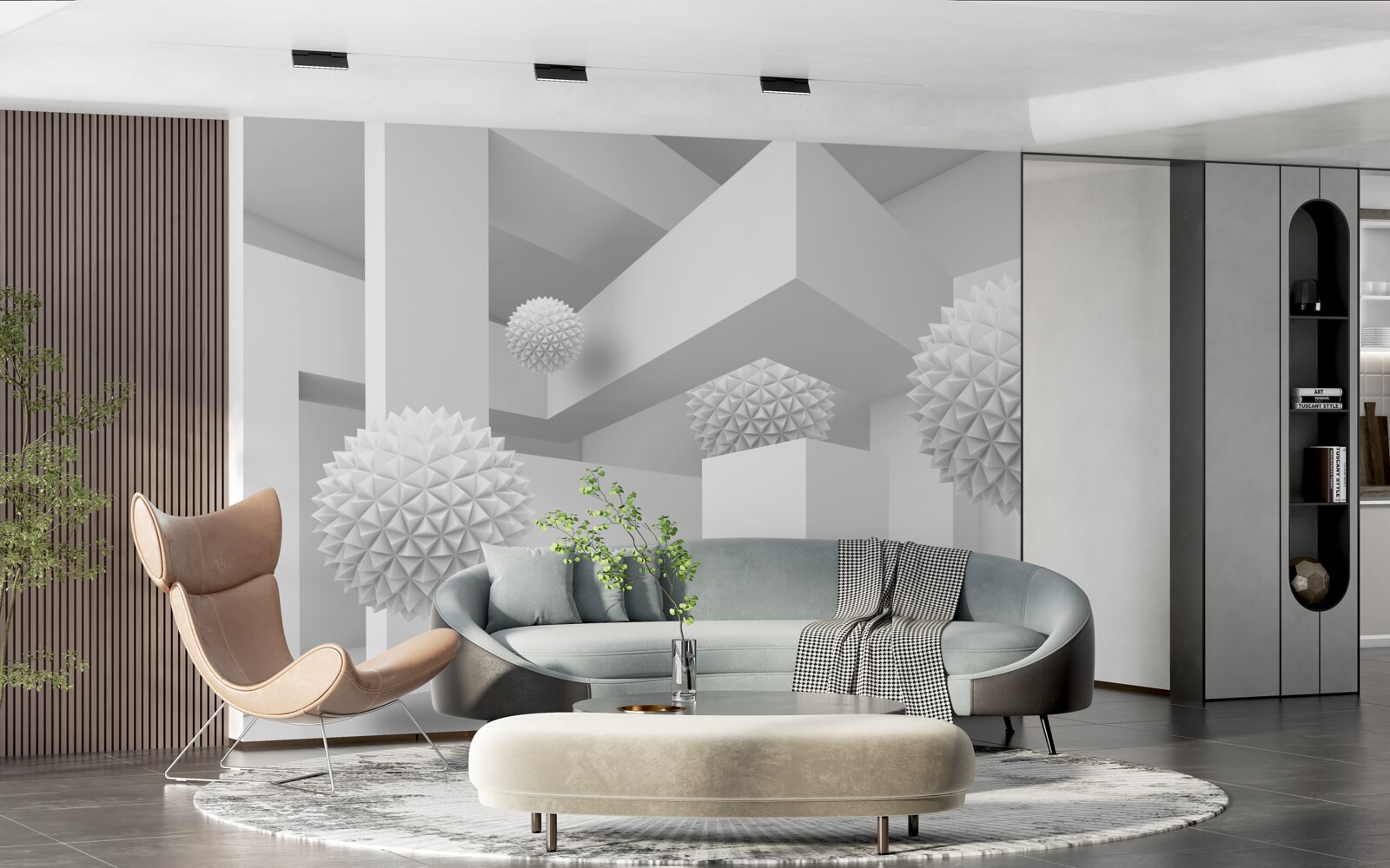 Fotobehang vliegende bollen in abstracte meetkunde