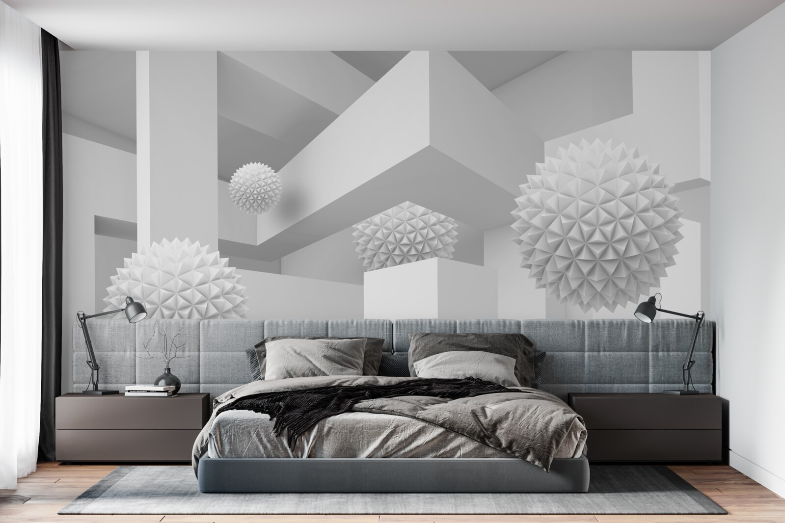 Fotobehang vliegende bollen in abstracte meetkunde