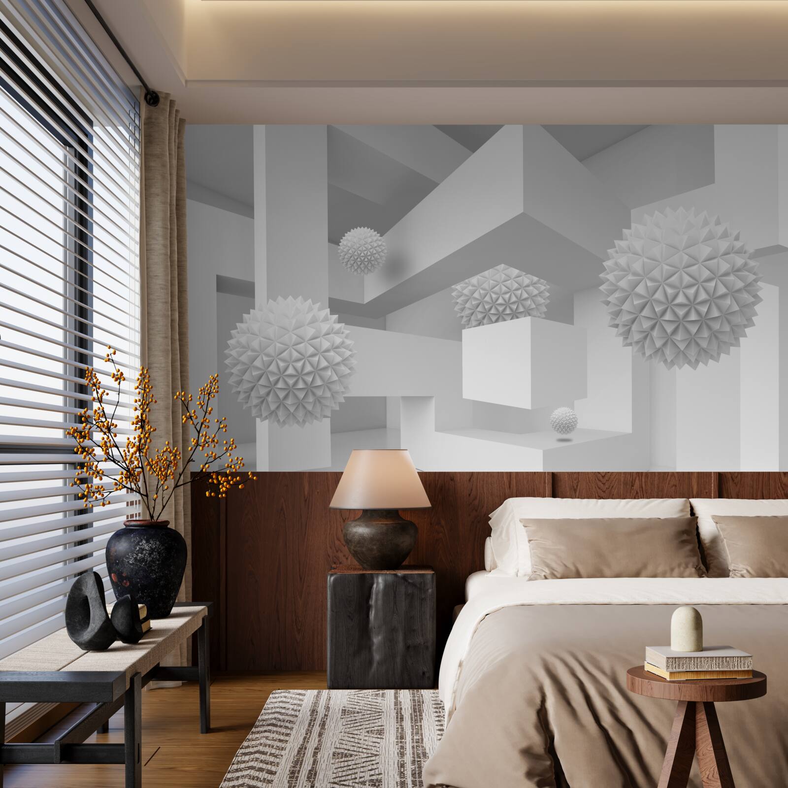 Fotobehang vliegende bollen in abstracte meetkunde