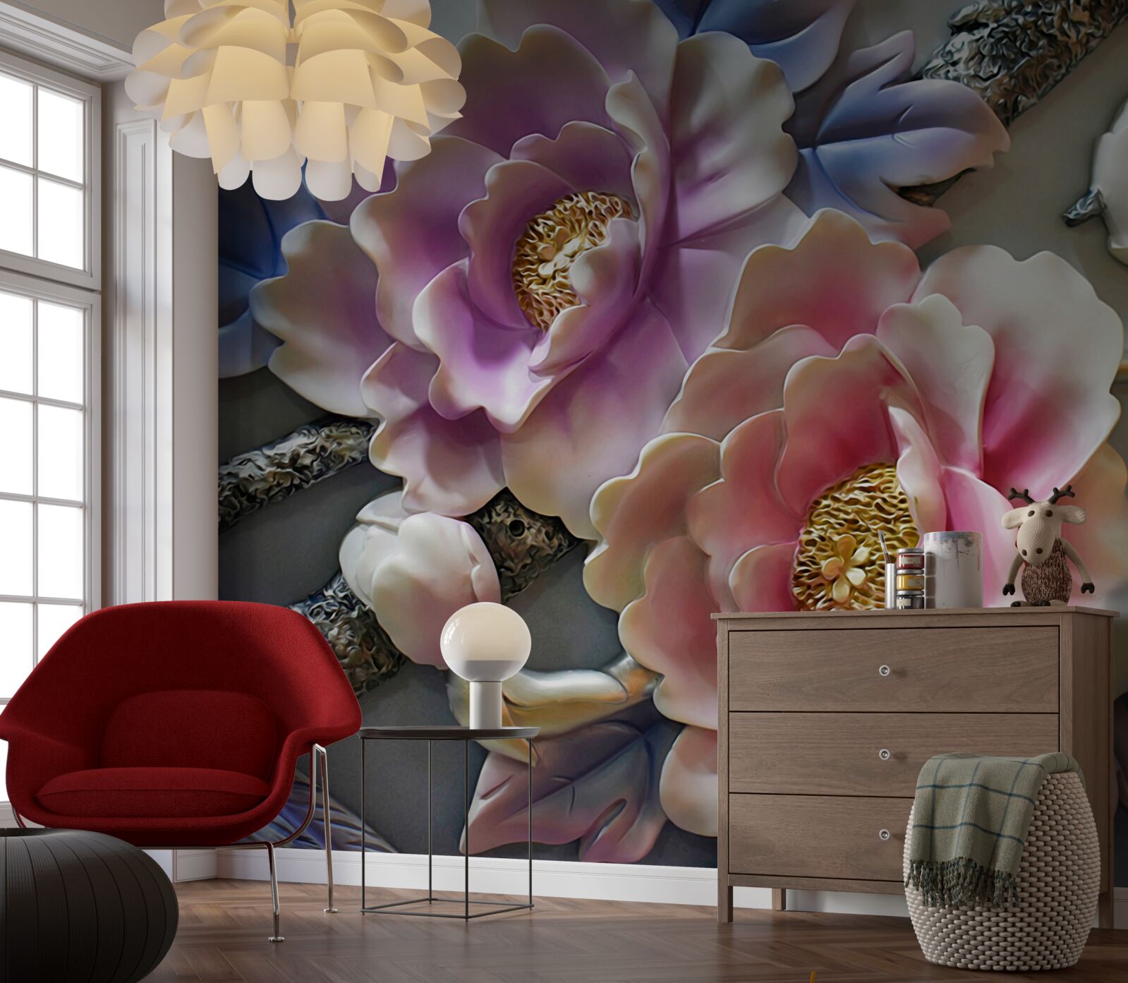 Fotobehang bloeiende bloemen in roze en lila