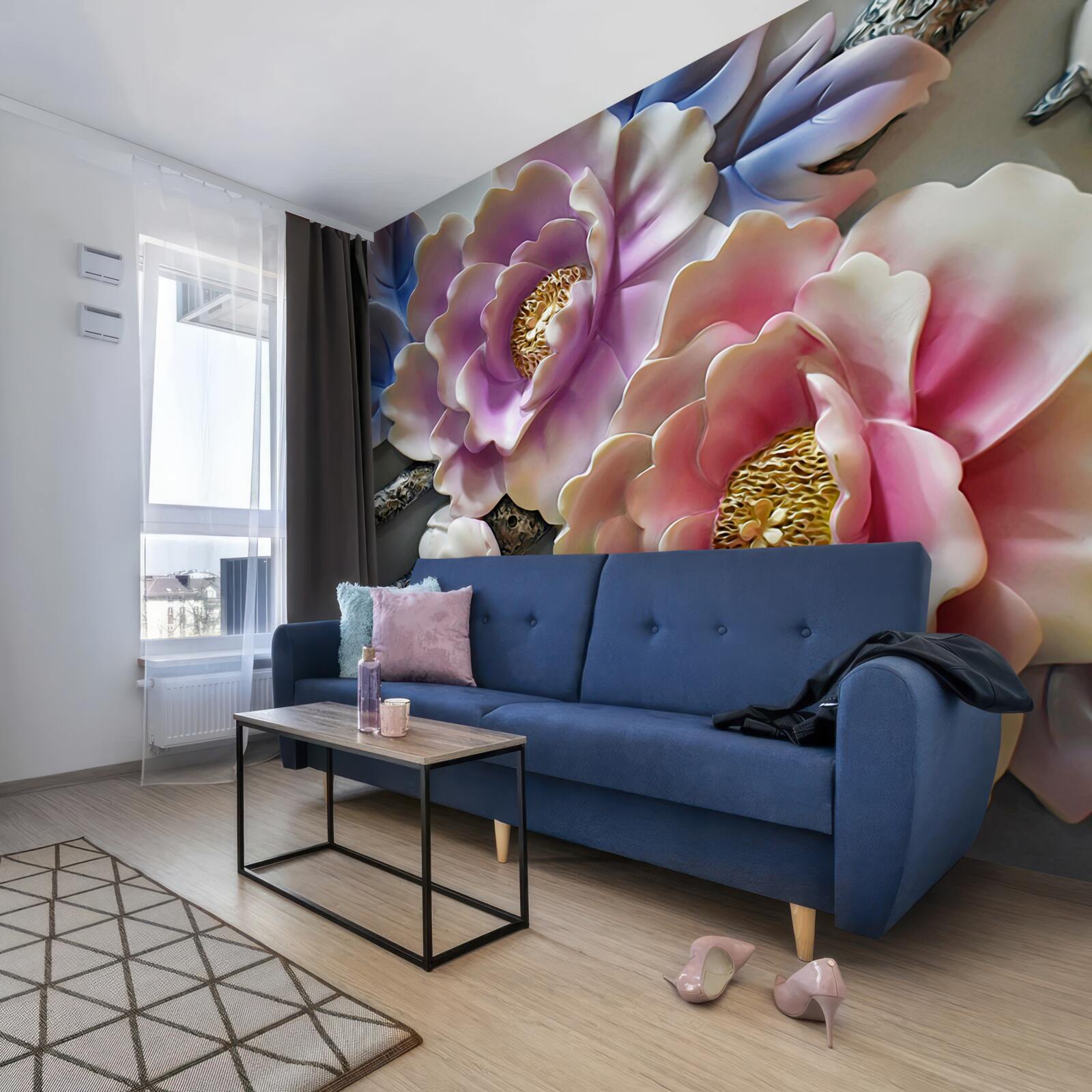 Fotobehang bloeiende bloemen in roze en lila