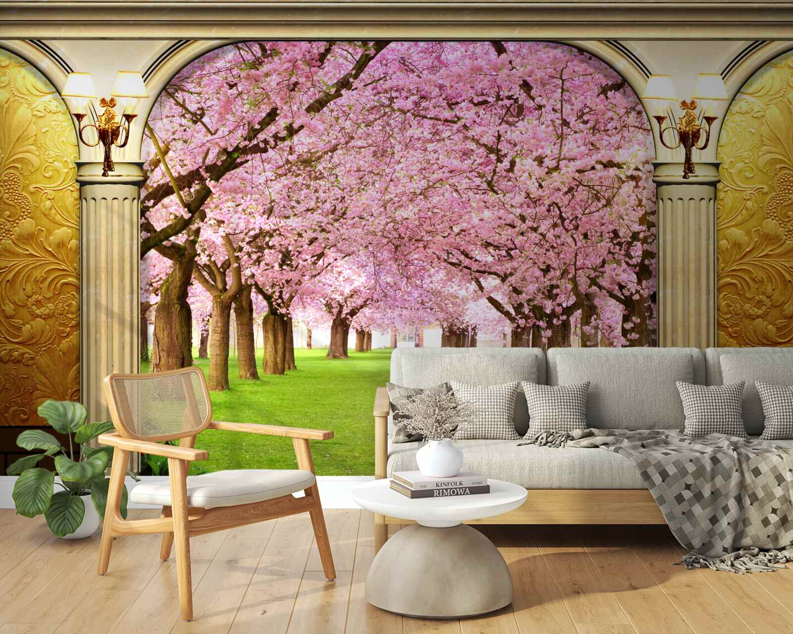 Fotobehang gewelf naar sakura laan