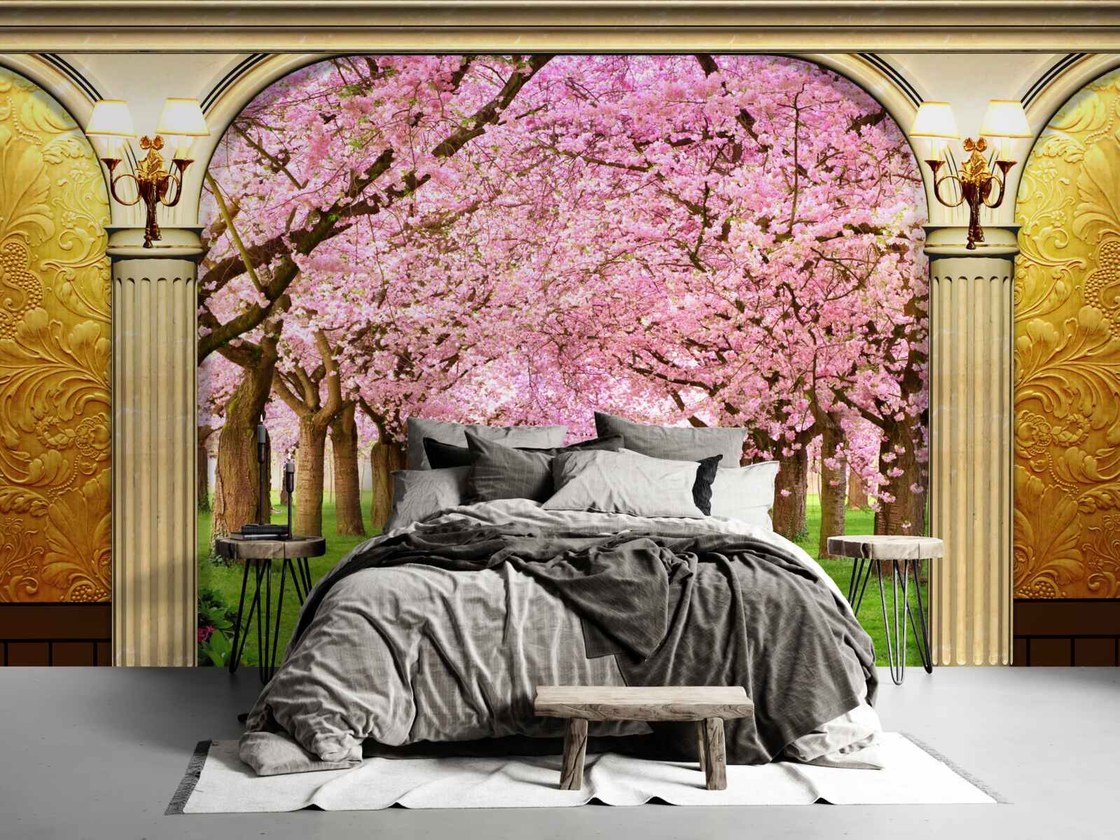 Fotobehang gewelf naar sakura laan