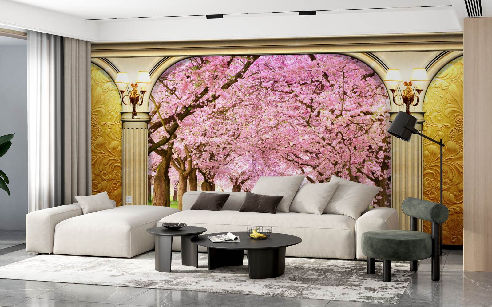 Fotobehang gewelf naar sakura laan