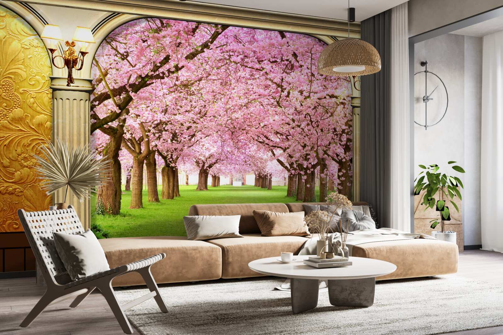 Fotobehang gewelf naar sakura laan