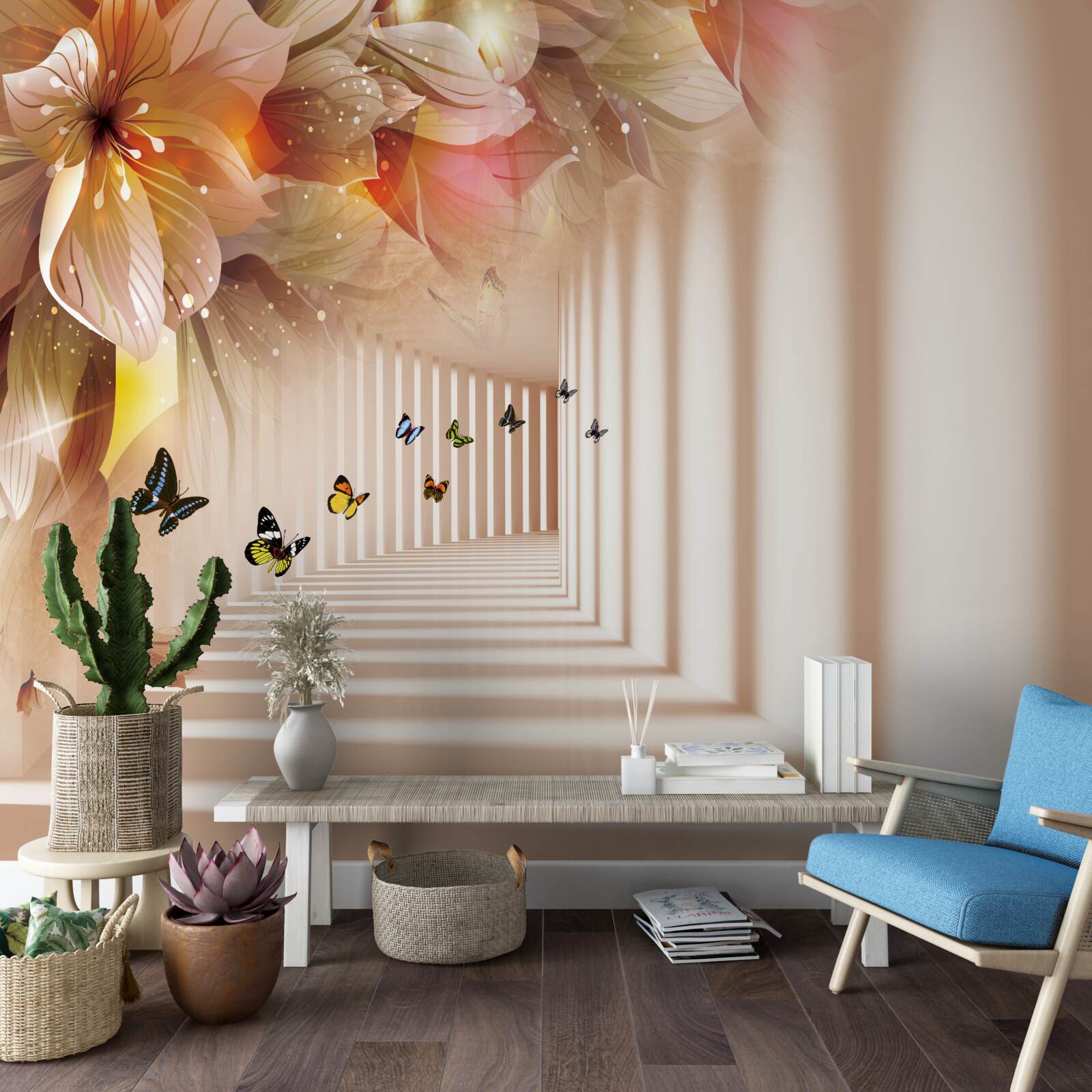 Fotobehang vlinders verlaten de verse bloemen en gaan naar de tunnel