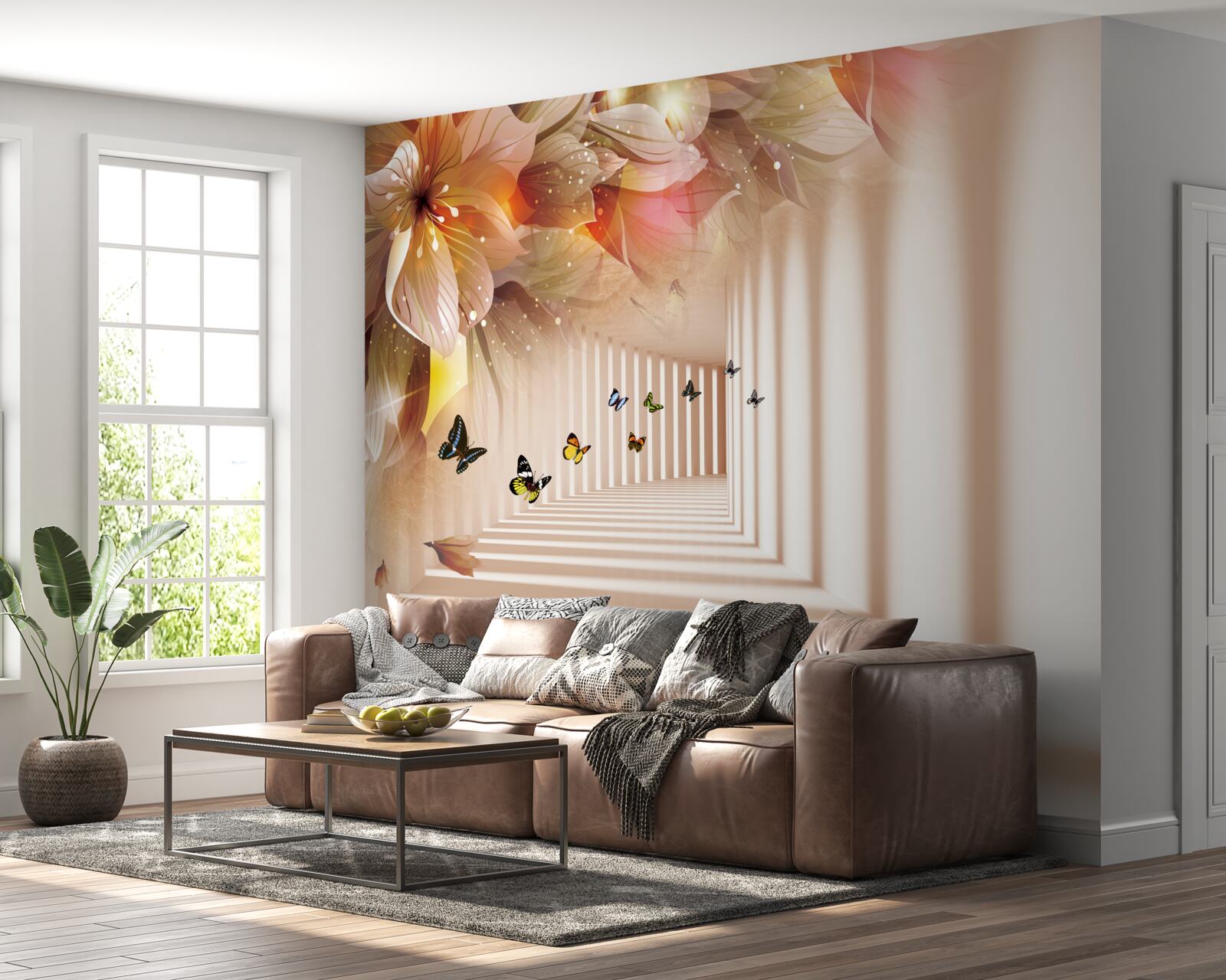 Fotobehang vlinders verlaten de verse bloemen en gaan naar de tunnel