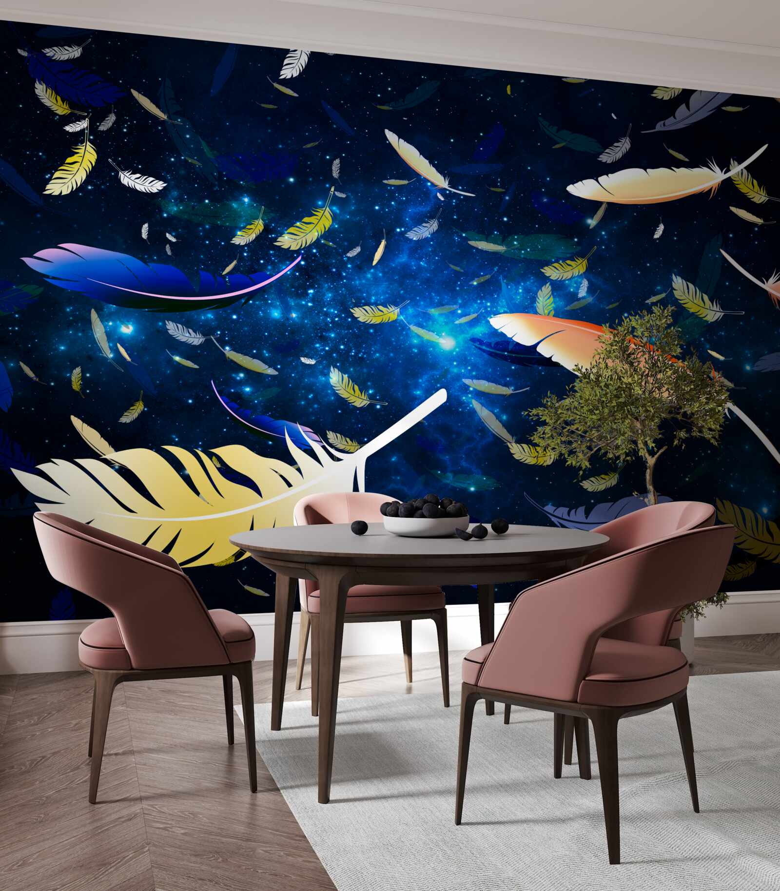 Fotobehang een draaikolk van heldere veren in de afgrond van het universum