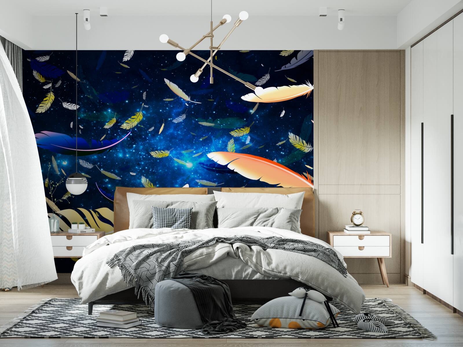 Fotobehang een draaikolk van heldere veren in de afgrond van het universum