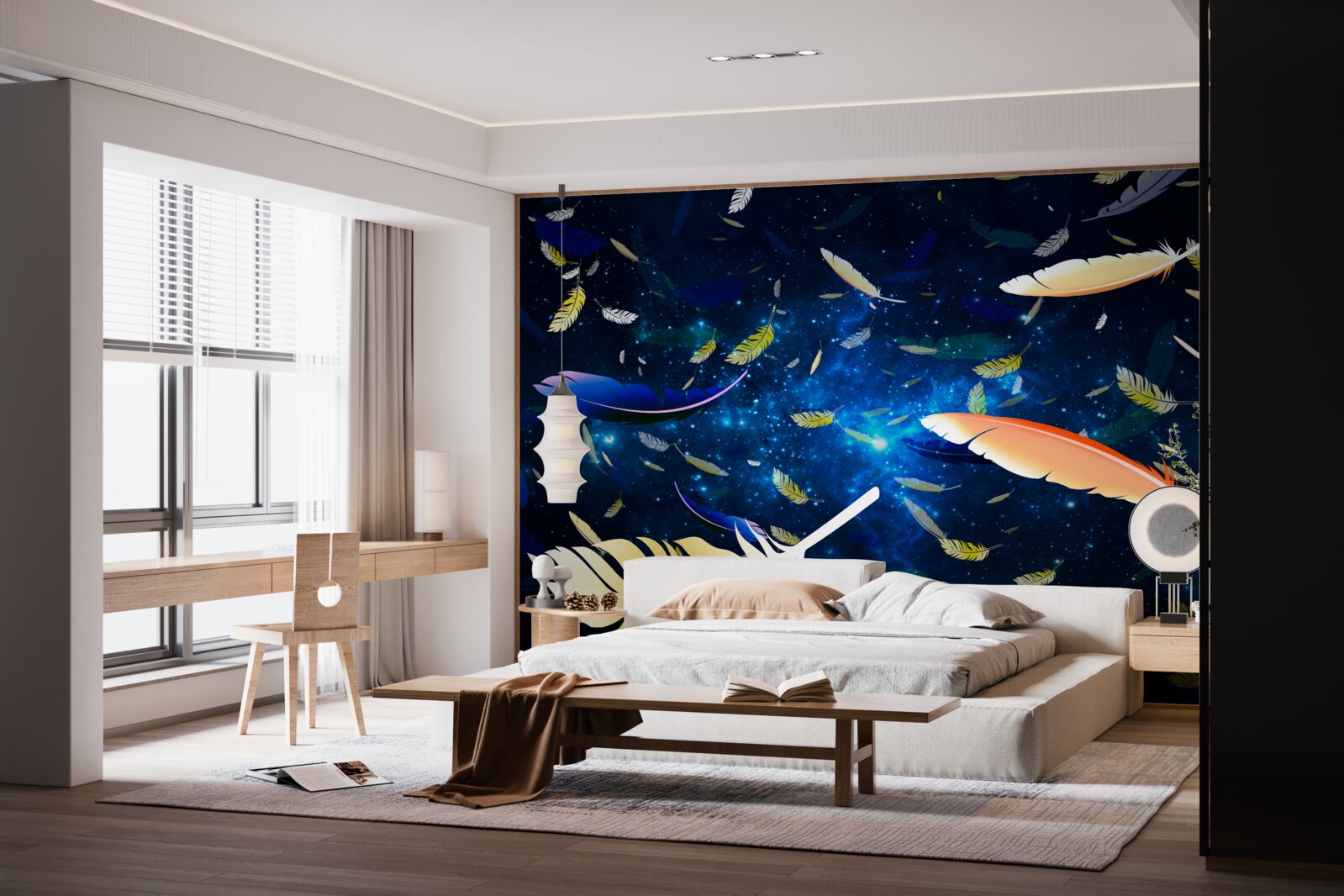 Fotobehang een draaikolk van heldere veren in de afgrond van het universum