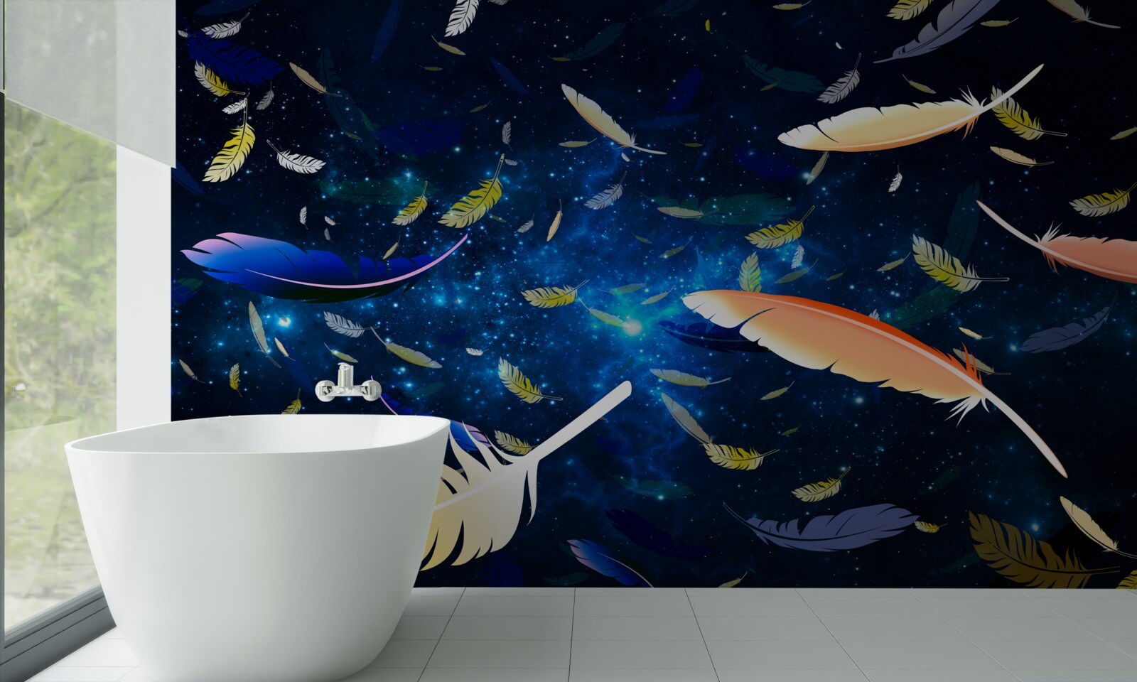 Fotobehang een draaikolk van heldere veren in de afgrond van het universum