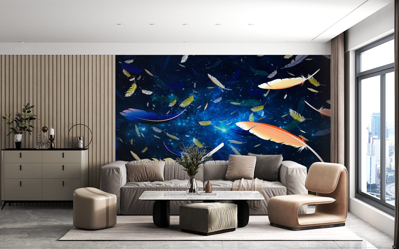 Fotobehang een draaikolk van heldere veren in de afgrond van het universum