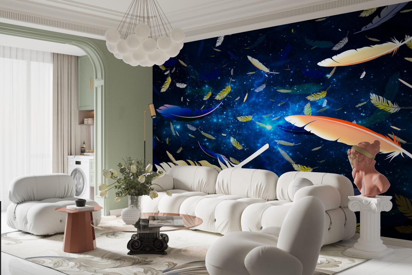 Fotobehang een draaikolk van heldere veren in de afgrond van het universum