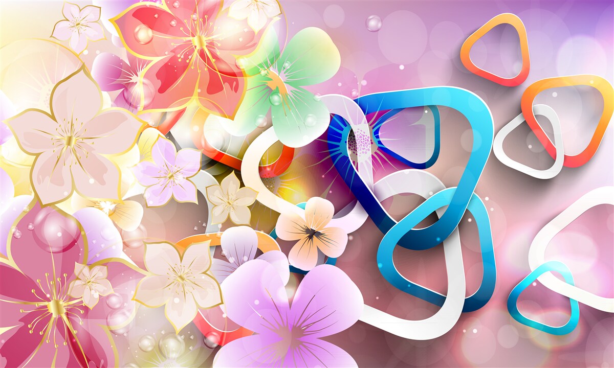 Fotobehang bloemen in een rijke kleur en patroon met gouden accenten