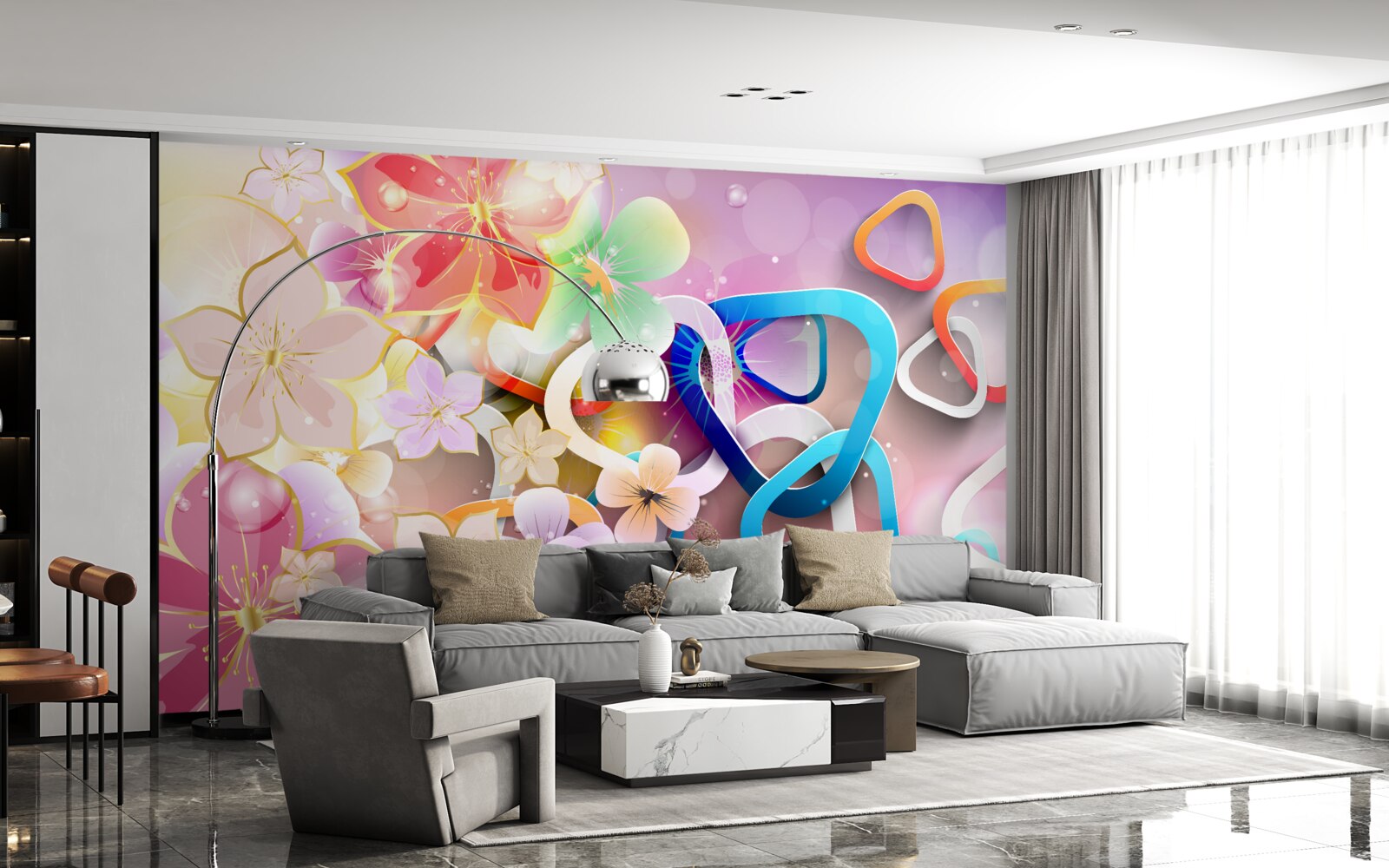 Fotobehang bloemen in een rijke kleur en patroon met gouden accenten