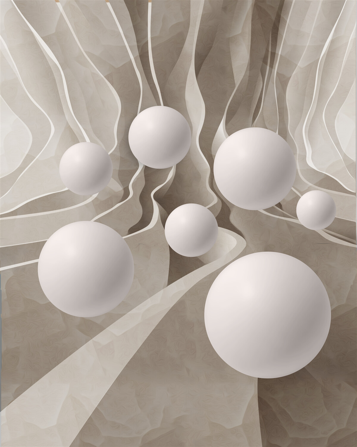 Fotobehang gladde witte ballen in een cirkelvormige doorgang