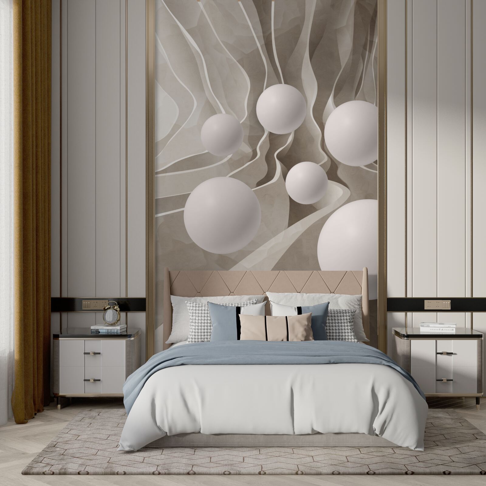 Fotobehang gladde witte ballen in een cirkelvormige doorgang