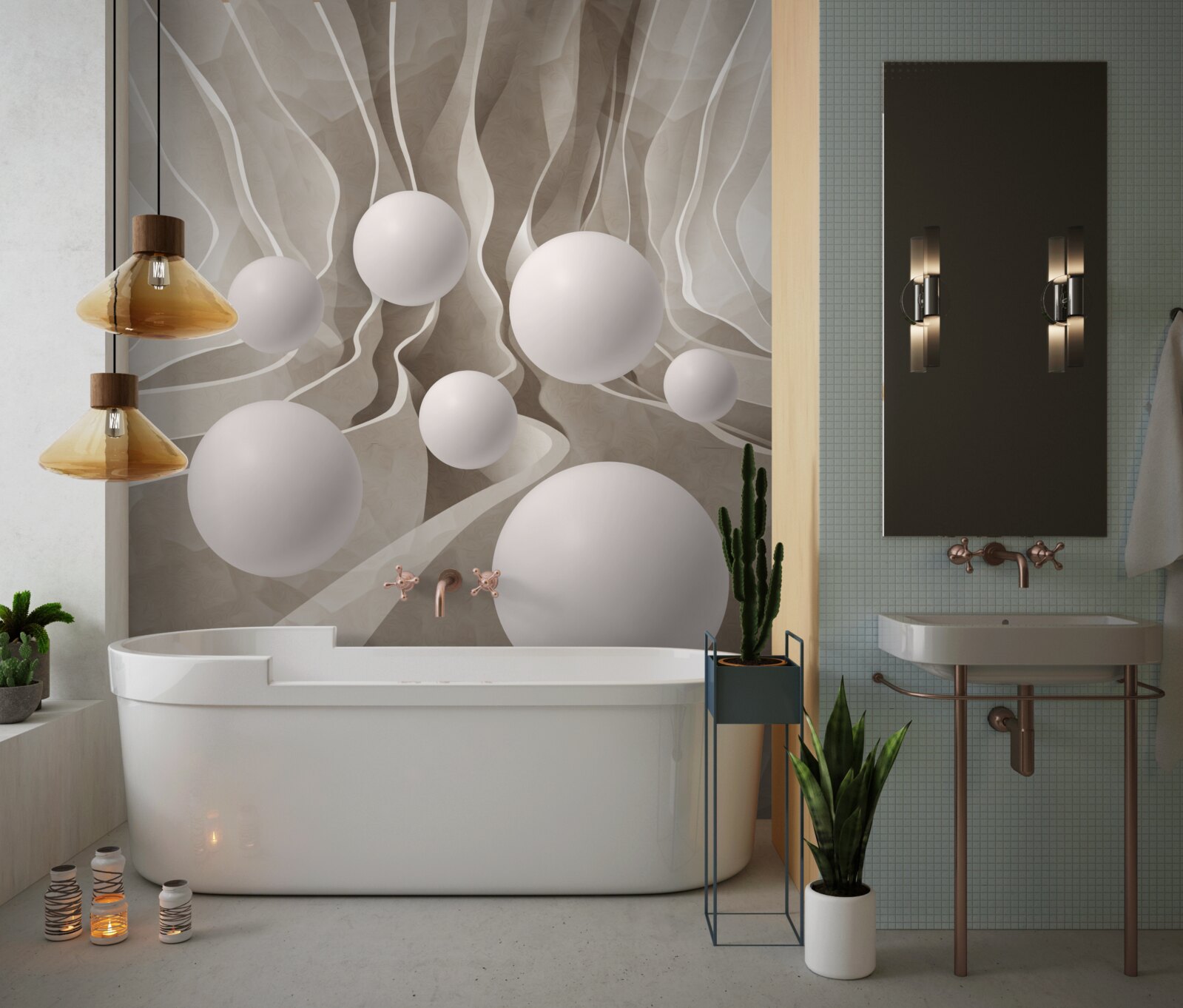 Fotobehang gladde witte ballen in een cirkelvormige doorgang