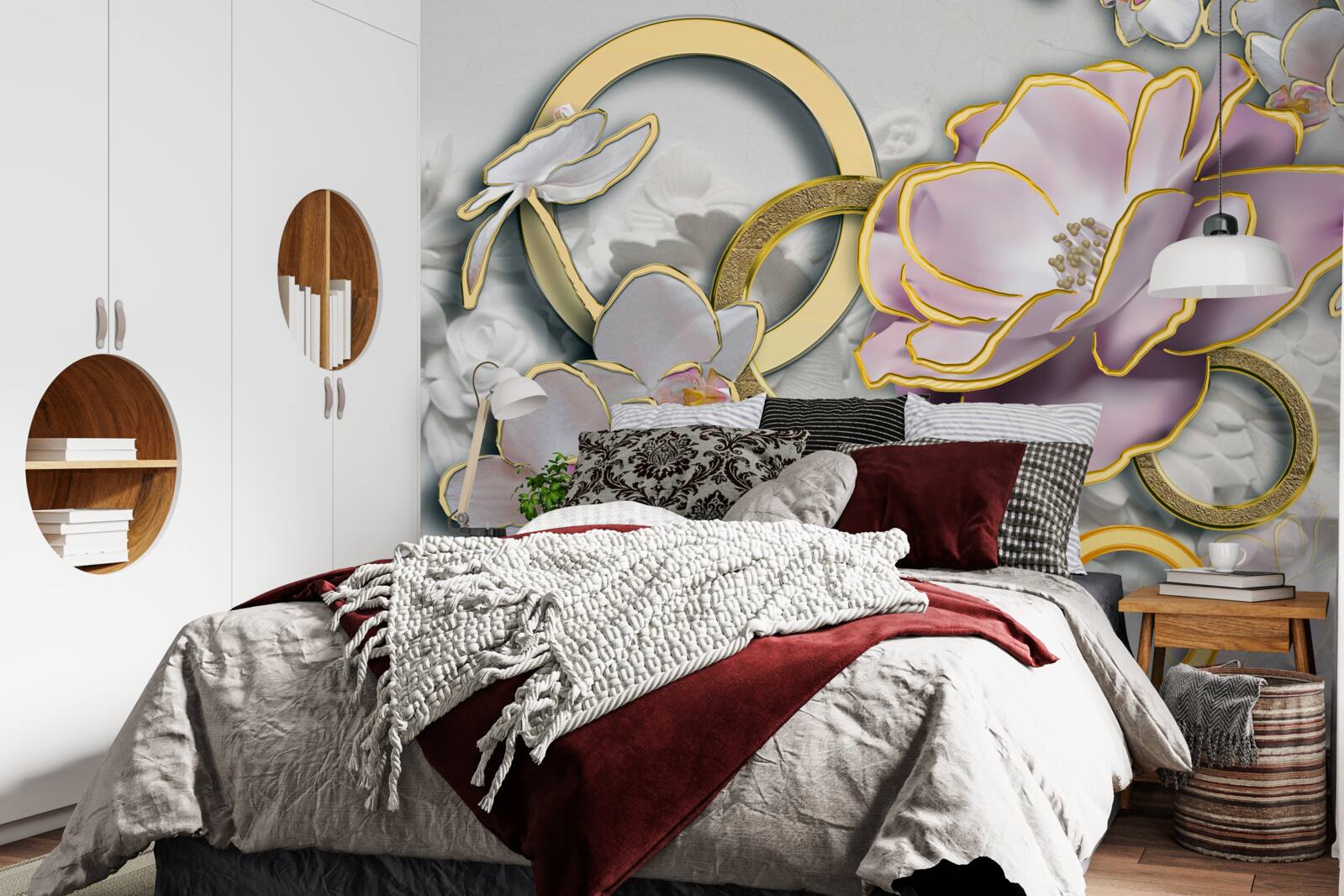 Fotobehang stralende en gouden bloemen in de lucht