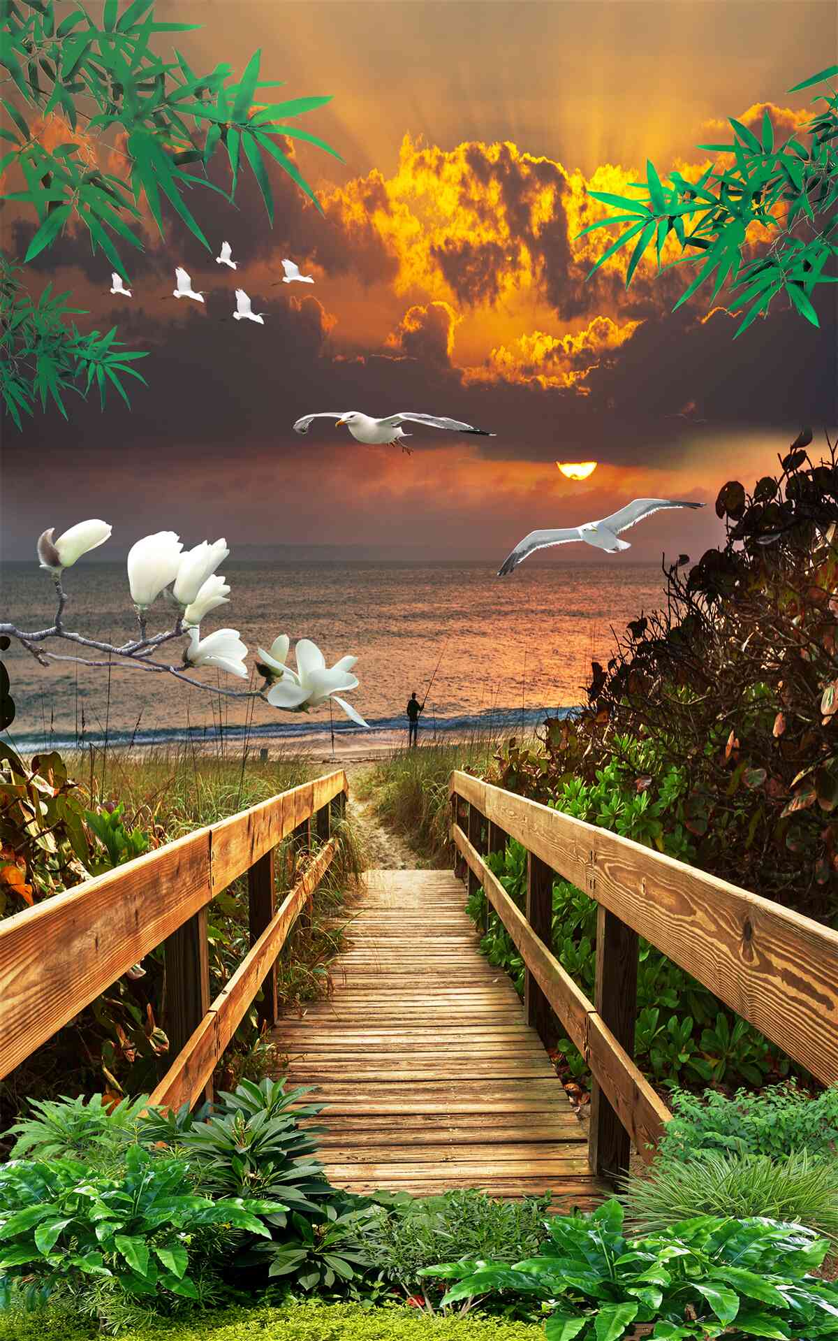 Fotobehang pad naar de kust in de avond