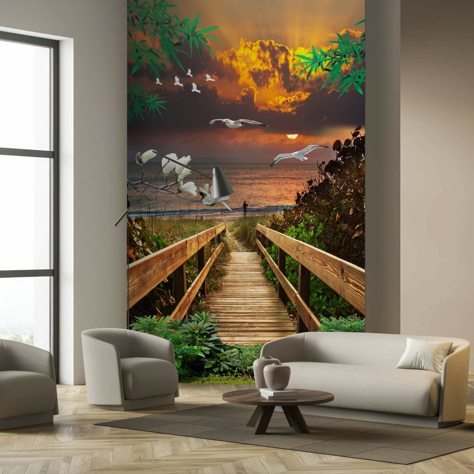 Fotobehang pad naar de kust in de avond