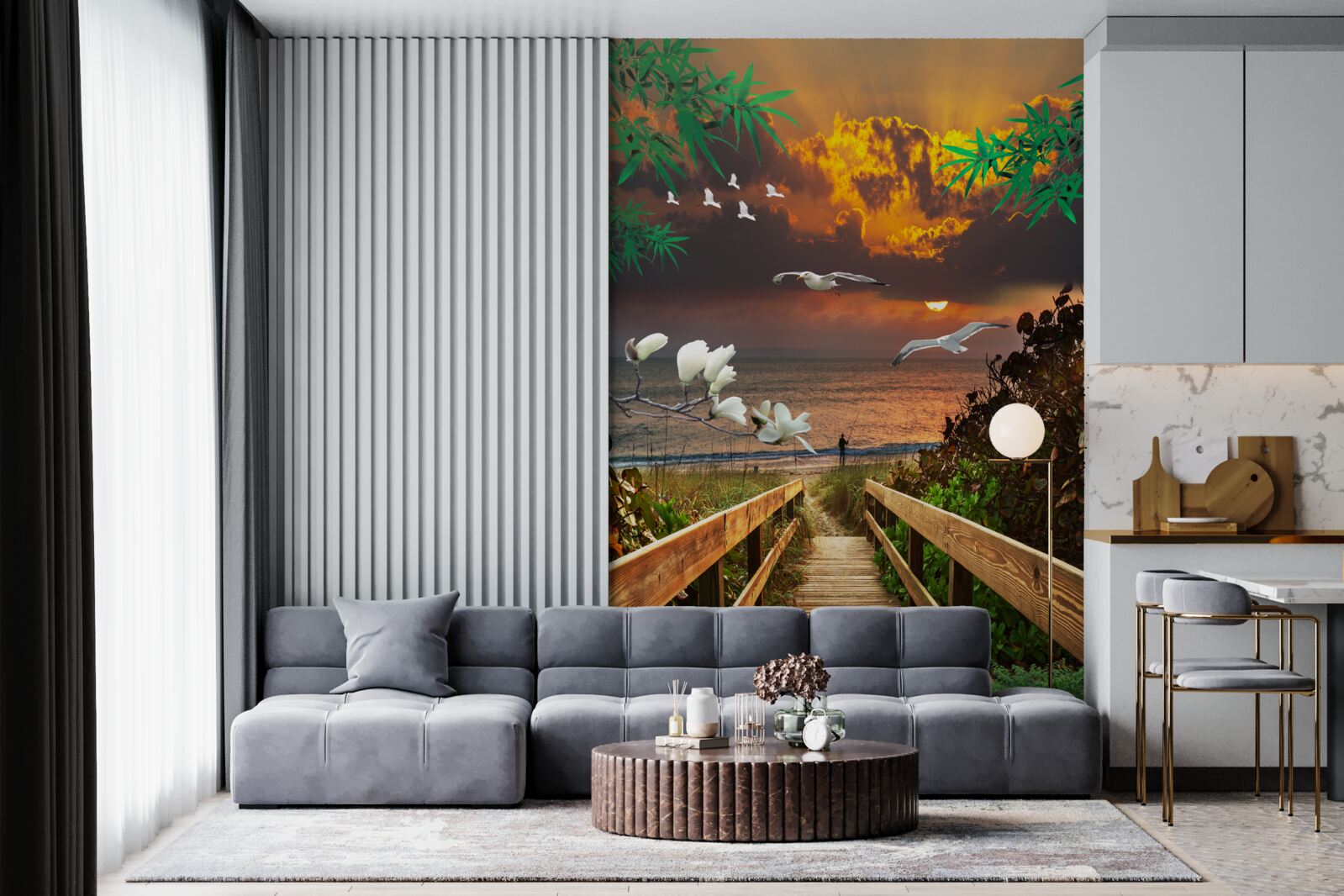 Fotobehang pad naar de kust in de avond