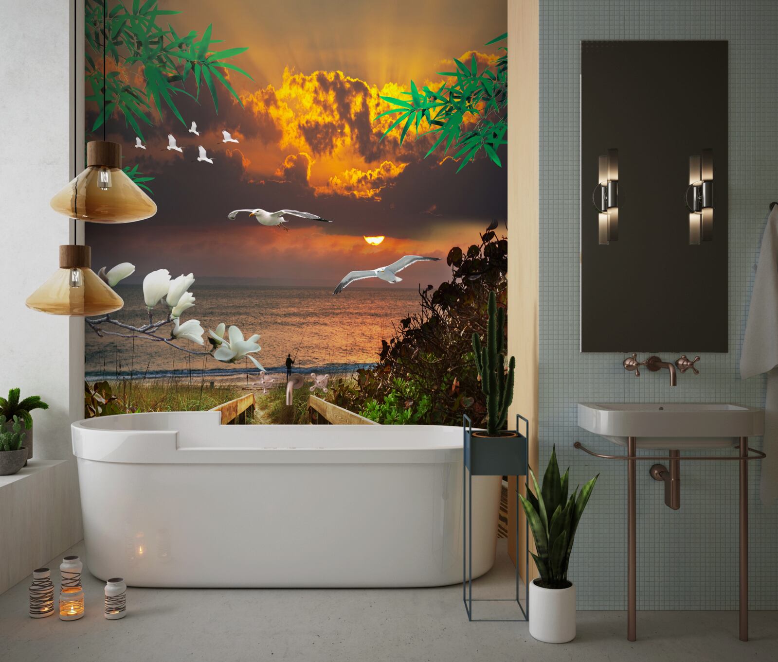 Fotobehang pad naar de kust in de avond