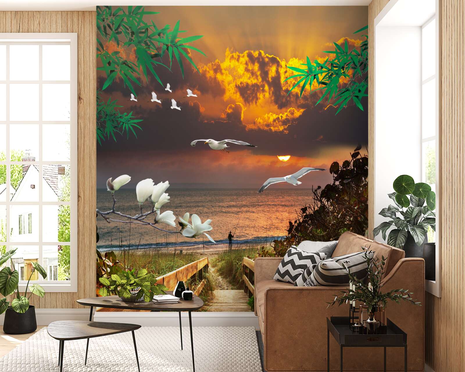 Fotobehang pad naar de kust in de avond