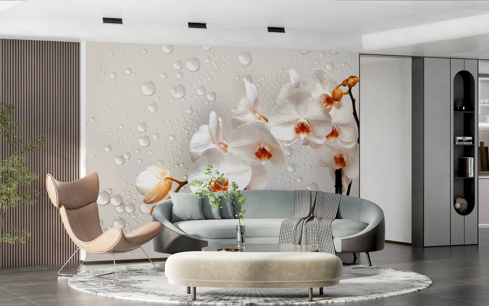 Fotobehang grote regendruppels bedekken witte lotusbloemen