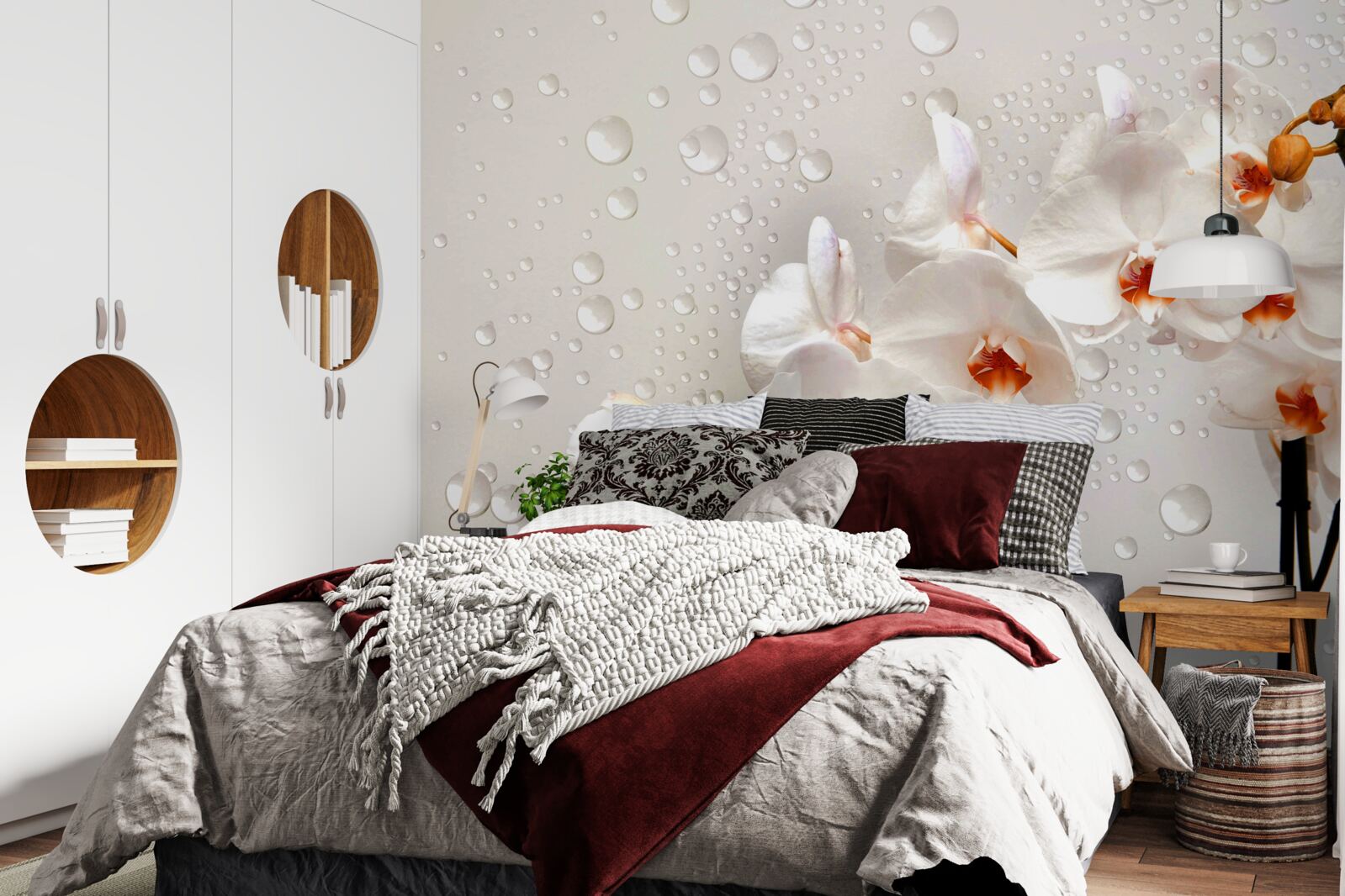 Fotobehang grote regendruppels bedekken witte lotusbloemen