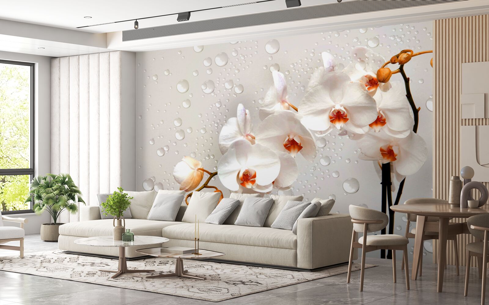 Fotobehang grote regendruppels bedekken witte lotusbloemen