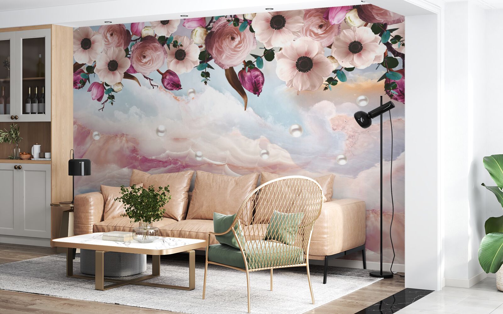 Fotobehang gezwollen knoppen hangen boven de hemel