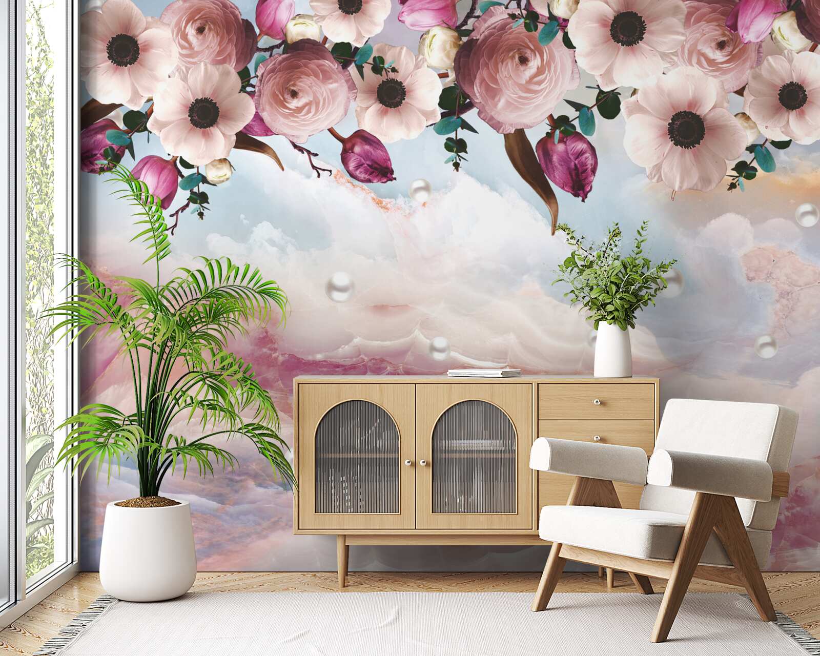 Fotobehang gezwollen knoppen hangen boven de hemel